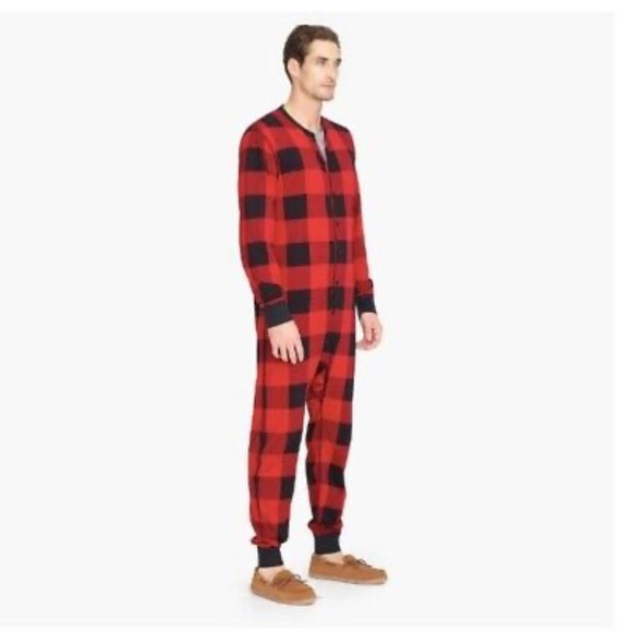 JCREW knit goods. Lg. Mens. Red & Black plaid. Full body button up adult pjs. - Picture 2 of 14